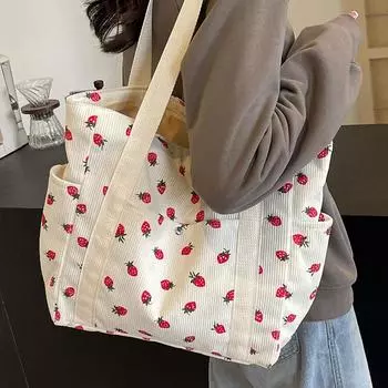 Большая вместительная вельветовая сумка женская модная универсальная сумка через плечо для студентов колледжа белый