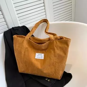 Большая вместительная вельветовая женская сумка через плечо, модная, свежая и простая полосатая бархатная сумка, сумка для студентов в стиле арт-досуг коричневый