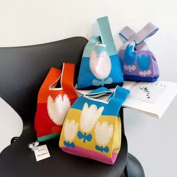 Большая вместительная вязаная сумка женская вязаная сумка-тоут сумка портативное хранилище для использования на открытом воздухе мягкая тканая универсальная и милая сумка 35 * 20cm