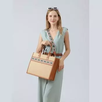 Большая вместительная женская соломенная сумка-тоут, плетеная сумка, пляжная сумка на плечо в этническом стиле для путешествий и поездок на работу, новая