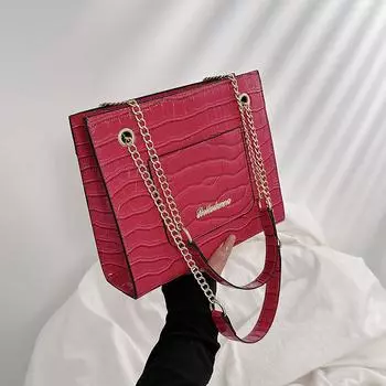 Большая вместительная женская сумка 2024 года, новая сумка через плечо с глянцевым каменным узором, корейская версия повседневной сумки на цепочке белый