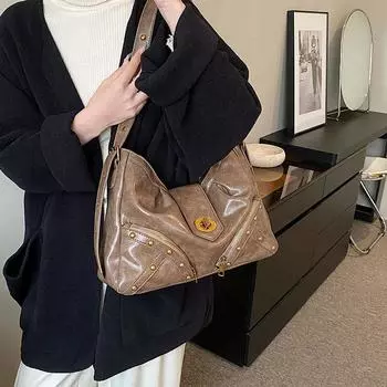 Большая вместительная женская сумка 2024 года, новая зимняя простая повседневная сумка-тоут, модная персонализированная сумка через плечо, женская сумка чёрный