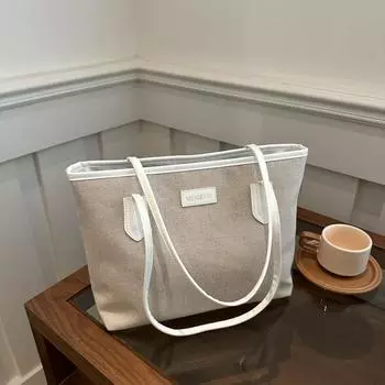 Большая вместительная женская сумка 2025 года, новая простая и универсальная сумка через плечо, студенческая сумка для занятий, популярная сумка-тоут коричневый