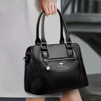 Большая вместительная женская сумка через плечо для женщин среднего возраста, сумка через плечо чёрный