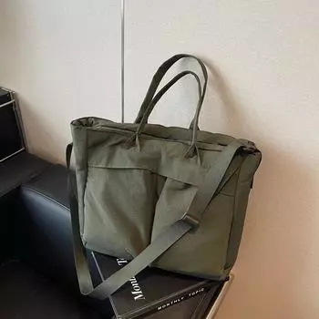 Большая вместительная женская сумка через плечо в спортивном стиле с несколькими карманами, водонепроницаемая сумка-тоут чёрный