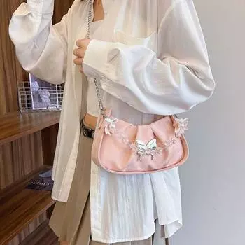 Большая вместительная женская сумка через плечо Pearl Handheld Sweet Armpit Bag Butterfly Crossbody Bag Travel розовый