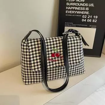 Большая вместительная женская сумка через плечо из холста, новая осенне-зимняя повседневная модная универсальная клетчатая сумка для поездок на работу на одно плечо