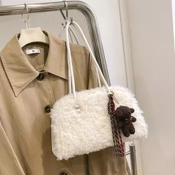 Большая вместительная женская сумка из овечьего меха, новая модная сумка через плечо с мехом подмышкой