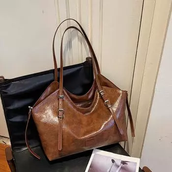 Большая вместительная женская сумка из искусственной кожи, повседневная сумка через плечо, простые универсальные женские сумки