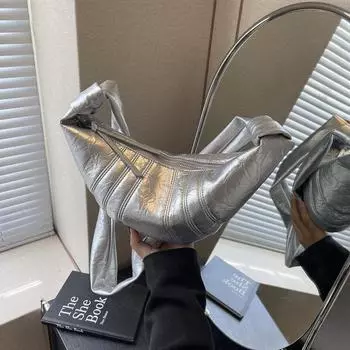 Большая вместительная женская сумка лето 2024 новый нишевый дизайн одно плечо кроссбоди сумка круассан повседневная сумка для пельменей чёрный