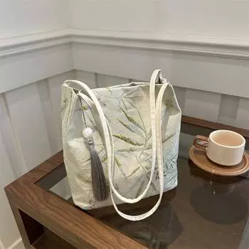 Большая вместительная женская сумка лето 2025 изысканная вышивка повседневная сумка через плечо синий