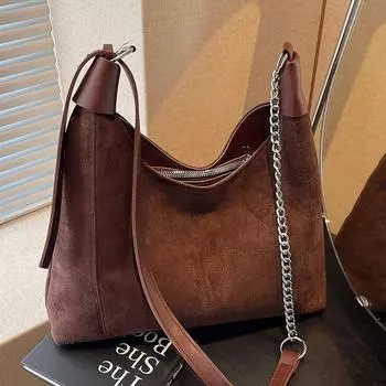 Большая вместительная женская сумка, однотонная, универсальная, новая модная, на цепочке, через плечо, матовая, ретро, сумка-ведро для женщин