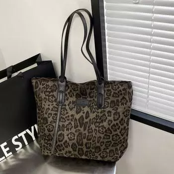 Большая вместительная женская сумка с леопардовым принтом 2024 года, новая осенне-зимняя модная универсальная сумка через плечо, сумка-тоут премиум-класса