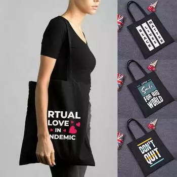 Большая вместительная женская сумка-шоппер из эко-холста, хлопка-шоппера, складная модная черная сумка с принтом, холщовая сумка-тоут 24*26cm