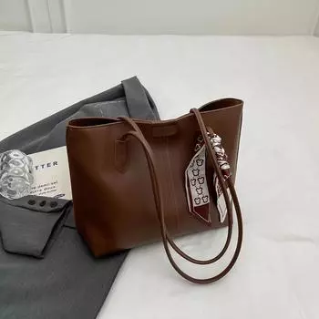 Большая вместительная женская сумка-тоут Class Commute Simple Fashion High Texture Shoulder Tote Bag коричневый
