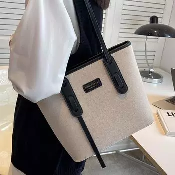 Большая вместительная женская сумка-тоут, модная контрастная цветная холщовая женская сумка, высокоуровневая текстурированная офисная женская сумка на одно плечо