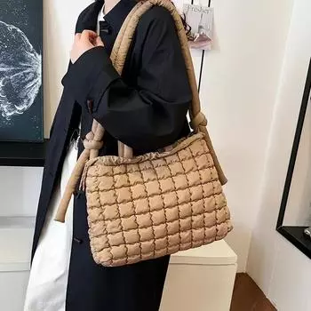 Большая вместительная женская сумка-тоут с ромбовидной сеткой, сумка на плечо, простая и универсальная, элегантная, новый стиль