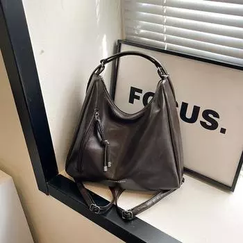 Большая вместительная женская сумка-тоут 2025 года, новая универсальная сумка-мессенджер через плечо, повседневный многоцелевой рюкзак в стиле ретро коричневый