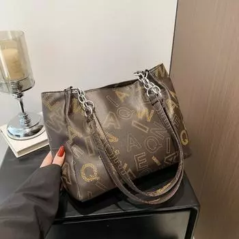 Большая вместительная женская сумка весна-лето 2024, новая трендовая модная сумка-тоут, портативная универсальная сумка через плечо для поездок на работу темно-коричневого