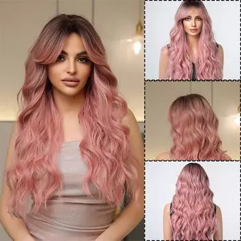 Большая волна, длинная восьмизначная челка, окрашенные волосы, модный парик, женский постепенно меняющийся розовый парик, оболочка 60cm