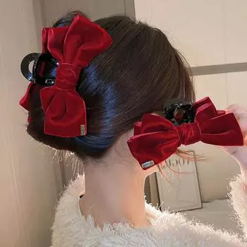 Большая заколка для волос с бантом для женщин и девочек, двухсторонние бархатные заколки-банты в виде акулы, корейские заколки для волос на затылке, осенне-зимние аксессуары для головных уборов 1pc чёрный