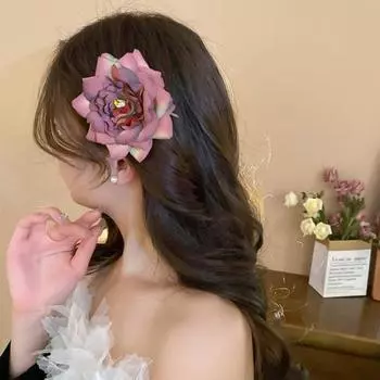 Большая заколка для волос с цветком розы, градиент цвета, большая заколка для волос с цветком сбоку, костюм, брошь с лацканом, булавка, аксессуары для волос белый