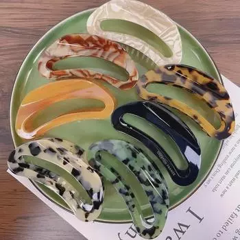 Большая заколка для волос в виде акулы из ацетата с леопардовым принтом, черного цвета, с золотой корейской этикеткой