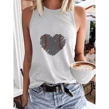 Большая женская футболка с модным принтом, жилет без рукавов с круглым вырезом, повседневная женская футболка, женский топ L серый