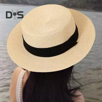 Большая женская летняя соломенная шляпа в британском стиле ретро, пляжная шляпа, защита от солнца, дышащая, с широкими полями, мягкая джазовая шляпа от солнца для пеших прогулок, путешествий, прогулок A