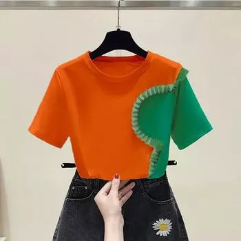 Большая женская простая сетчатая летняя модная свободная персонализированная футболка с коротким рукавом M белый