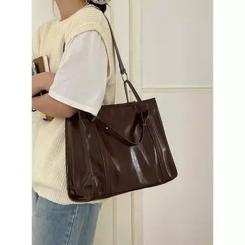 Большая женская сумка 2024 года, новая, корейский стиль, универсальная, простая, вместительная сумка-тоут, сумка через плечо, утолщенная, мягкая кожаная сумка чёрный