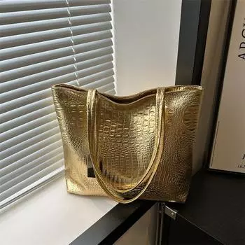 Большая женская сумка 2024 года, новая модная сумка через плечо большой вместимости, повседневная текстура, ретро-модная сумка через плечо, корейская версия, портативная сумка-тоут чёрный