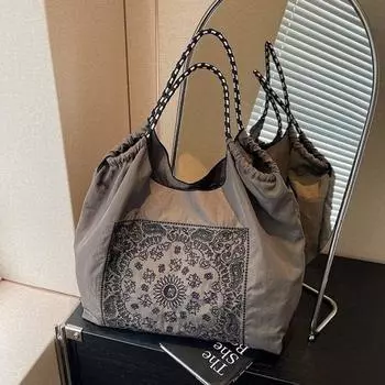 Большая женская сумка через плечо с вышивкой, дизайнерские эко-сумки для женщин, сумки с веревочными ручками, сумка на шнурке, многоразовая сумка для покупок белый