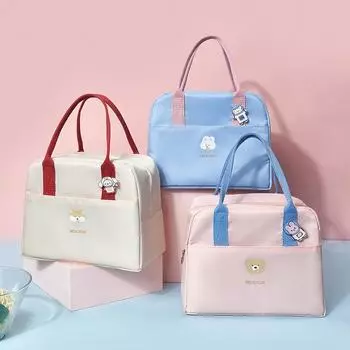 Большая женская сумка для ланча с значком, переносная изоляционная сумка для ланч-бокса, утолщенная термосумка-холодильник на молнии для школьного пикника