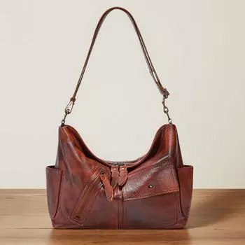 Большая женская сумка из натуральной кожи, винтажная сумка через плечо из коровьей кожи большой емкости коричневый