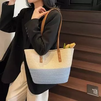 Большая женская сумка на плечо Tide контрастного цвета, большая вместительная сумка из хлопковой веревки коричневый