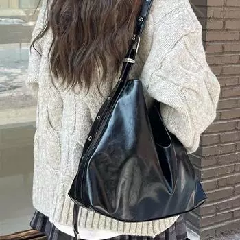 Большая женская сумка, роскошная дизайнерская сумка через плечо для женщин, большая женская сумка-ведро с заклепками из искусственной кожи, женская сумка-тоут черного цвета 37x10x28cm чёрный