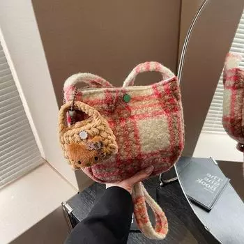 «Большая женская сумка-тоут из плюша в стиле ретро — модная, универсальная сумка через плечо и через почтальона» null чёрный