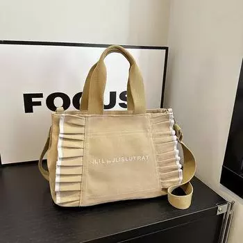 Большая женская сумка-тоут, новая модная холщовая сумка большой вместимости, лето 2024, нишевая простая и высококачественная кружевная сумка на плечо