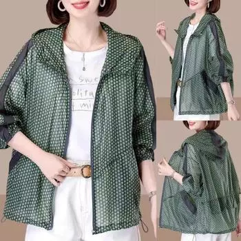 Больше. Солнцезащитная одежда Xia, уличная солнцезащитная одежда, свободная одежда, мода больших размеров, универсальная модная солнцезащитная рубашка S зелёный