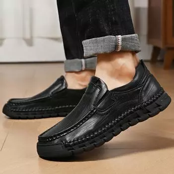 Большие 2024 новые мужские повседневные удобные туфли Lazy Fit мужские туфли Bean Shoes Soft Sole Handmade мужские туфли 38 чёрный
