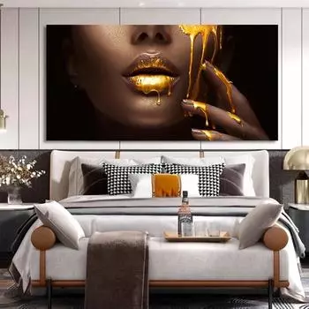 Большие африканские женские лица, холст, картины, золотые сексуальные губы, постеры и принты, настенные художественные картины для гостиной, украшения дома 20x40cm белый