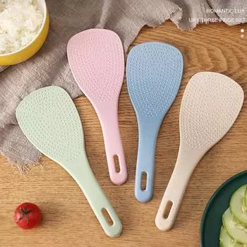 Большие антипригарные кухонные принадлежности Пшеничная солома Кухня Домашняя жизнь Рис Сервировочная ложка Столовая посуда Столовая ложка Полезная ложка для риса Изящные украшения розовый