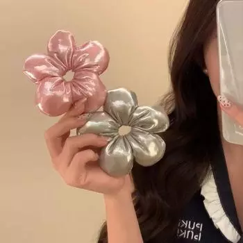 Большие атласные резинки для волос в форме цветка, преувеличенные, преувеличенные, ежедневное кольцо для волос 10cm серебряный