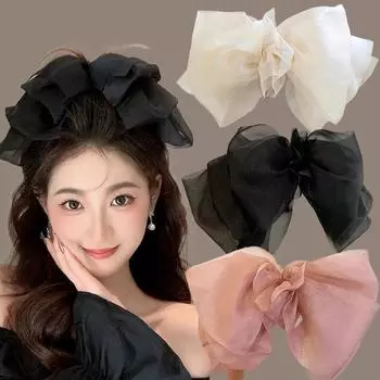 Большие банты для волос, шифоновые однотонные заколки с большим бантом, пружинный зажим для женщин, модные корейские аксессуары для головных уборов розовый