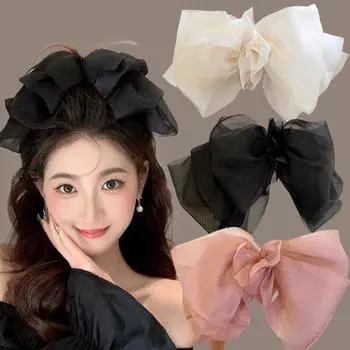 Большие банты для волос, шифоновые однотонные заколки с большим бантом, пружинный зажим для женщин, модные корейские аксессуары для головных уборов, новинка 2023 г.