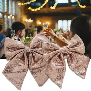 Большие банты из лент, украшение на елку, подарок на день рождения, разноцветные блестки, бант из ткани, аксессуары для вечеринок S розовый