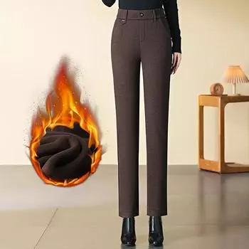 Большие бархатные плотные повседневные брюки женские осенне-зимние теплые брюки для мам с высокой талией прямые брюки-багет большого размера 6XL кофейный