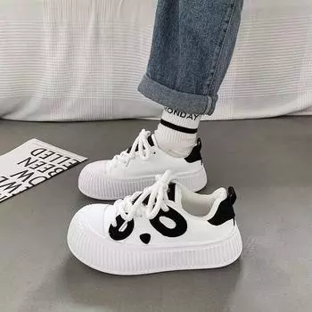 Большие белые туфли с большой головой, маленькие белые туфли для женщин 2025 года, новые осенние универсальные популярные женские туфли, осенние повседневные туфли на платформе с пандой 35