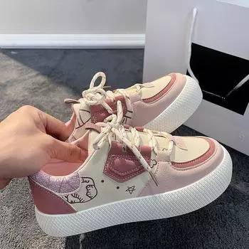 Большие белые туфли женские весна-осень новый студенческий стиль на толстой подошве универсальные студенческие повседневные туфли для сноубординга 35 розовый